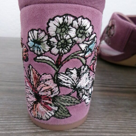 WHBM ZURI Suede Embroidered Chunky Heel Mules Sandals Warm Violet Floral 7.5 - Picture 9 of 14